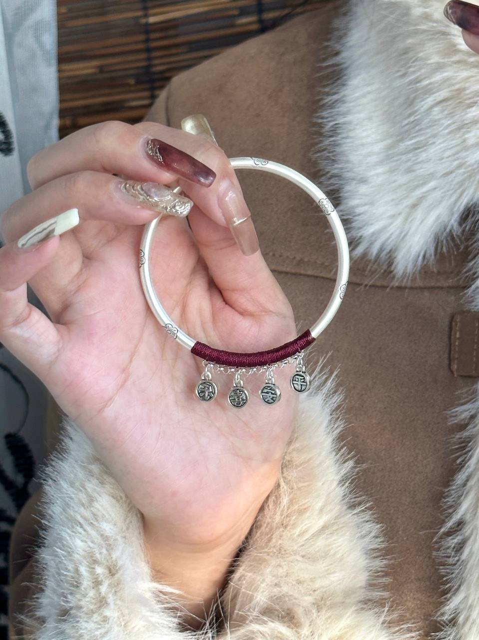 ✨ Solid 9999 Sterling Silver Plum Blossom Bangle